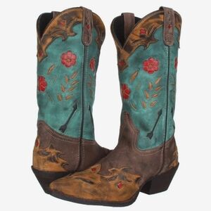 Laredo Miss Kate Brown & Teal Leather Floral Western Cowboy Boots Size 8